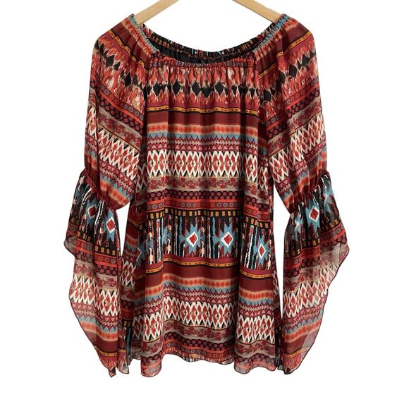 Western Boho Top Womens Small Blouse Sheer Whimsy Peasant Festival Blouse Shirt‎ - Picture 1 of 10